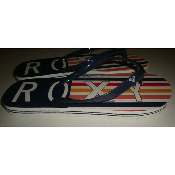 New Roxy Women's Flip Flops Thong Sandals Beach Swim Multi Color Stripe Blue 7 - Picture 2 of 3